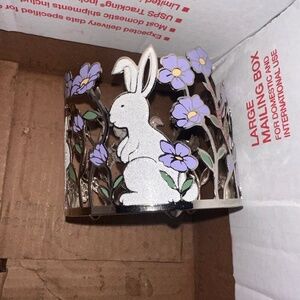Bath and body works glitter floral Easter bunny candle holder sleeve 3 wick
